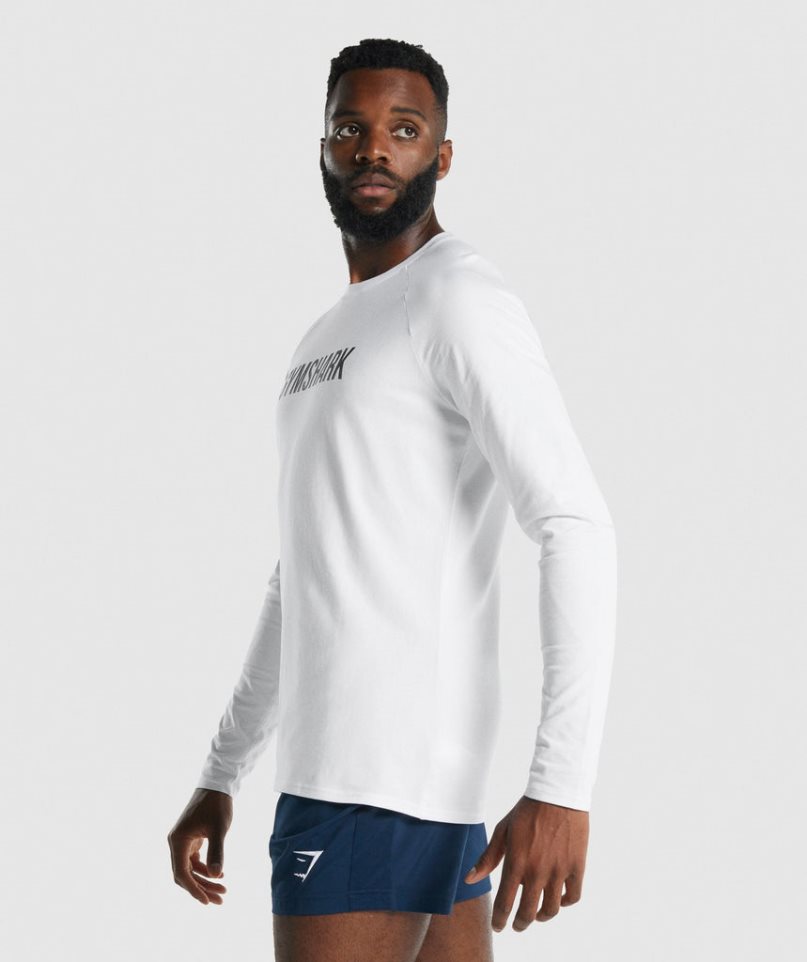 Men's Gymshark Apollo Long Sleeve T-Shirts White | CA 35AN68